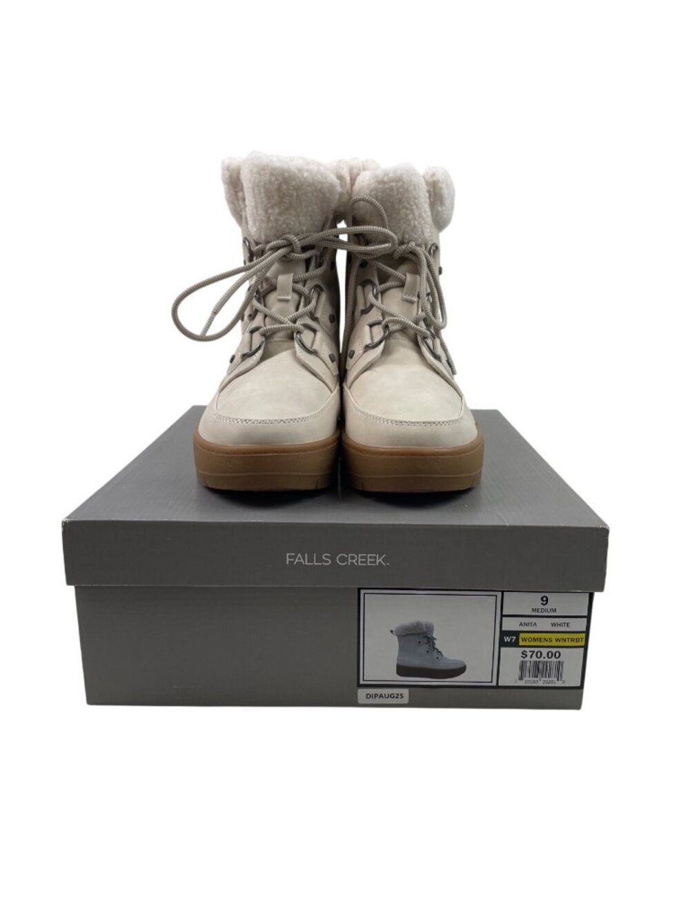 Falls Creek Anita Shearling Lined White Winter Boots Lace-Up Womens Size 9M - Picture 13 of 14